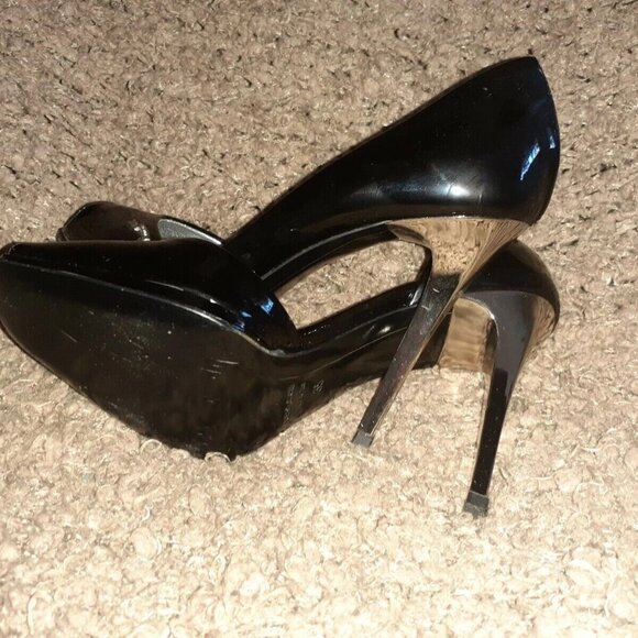 GERARDINA DI MAGGIO-Black Patent D'Orsay Peep Toe-Silver Stiletto-NM-SZ 35 - Picture 8 of 8
